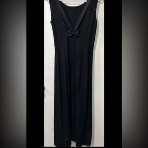 Vintage Scott McClintock Back Satin Bow Maxi Dress Gown Black 90s Slits Size 6